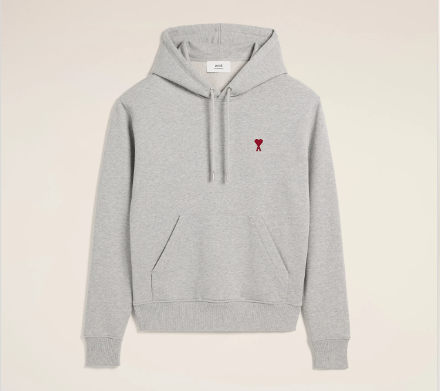 Ami Paris Small Red Ami De Coeur Hoodie - Grey and Red