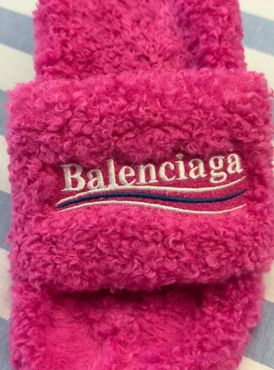 Balenciaga Pink Faux Fur Mules