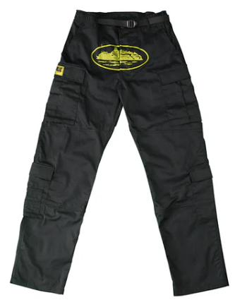 Corteiz Cargo Pants Black and Yellow