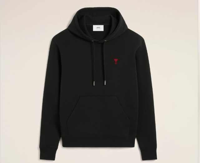 Ami Paris Small Red Ami De Coeur Hoodie - Black and Red
