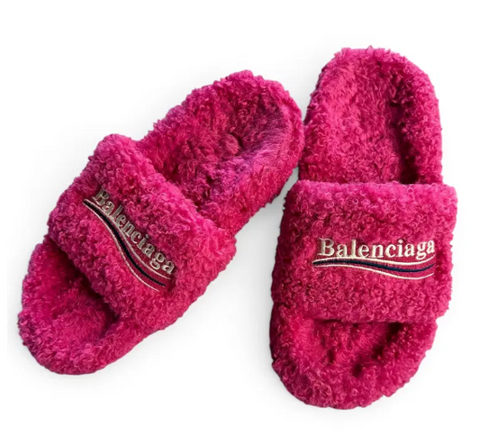 Balenciaga Pink Faux Fur Mules